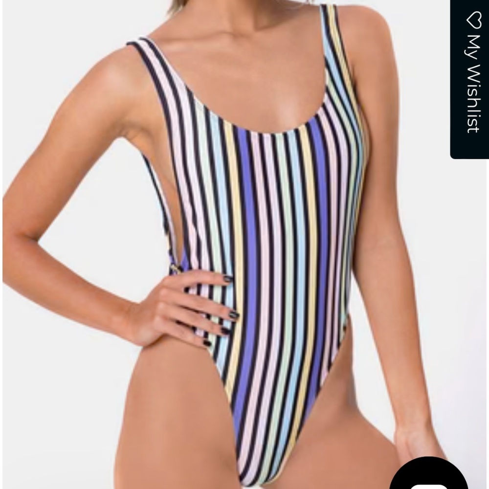 Striped one piece bathing suit